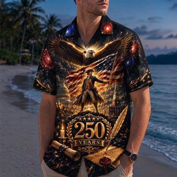USA 250 Years George Washington Bald Eagle - Personalized Hawaiian Shirt - Gift For Him