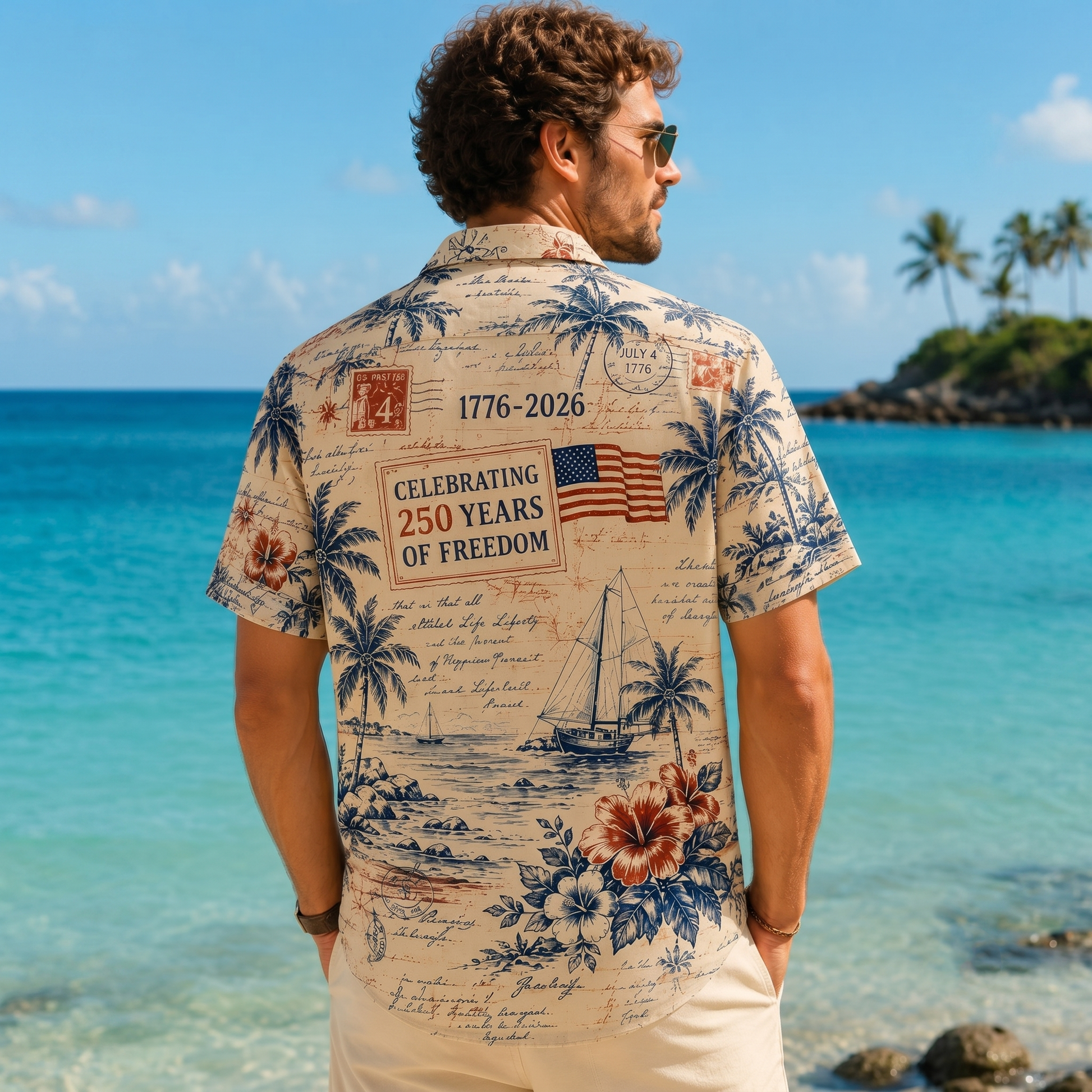 Vintage Greetings From America Hawaiian Shirt, USA 250th Anniversary AOP Hawaii Shirt 685263 - image 2