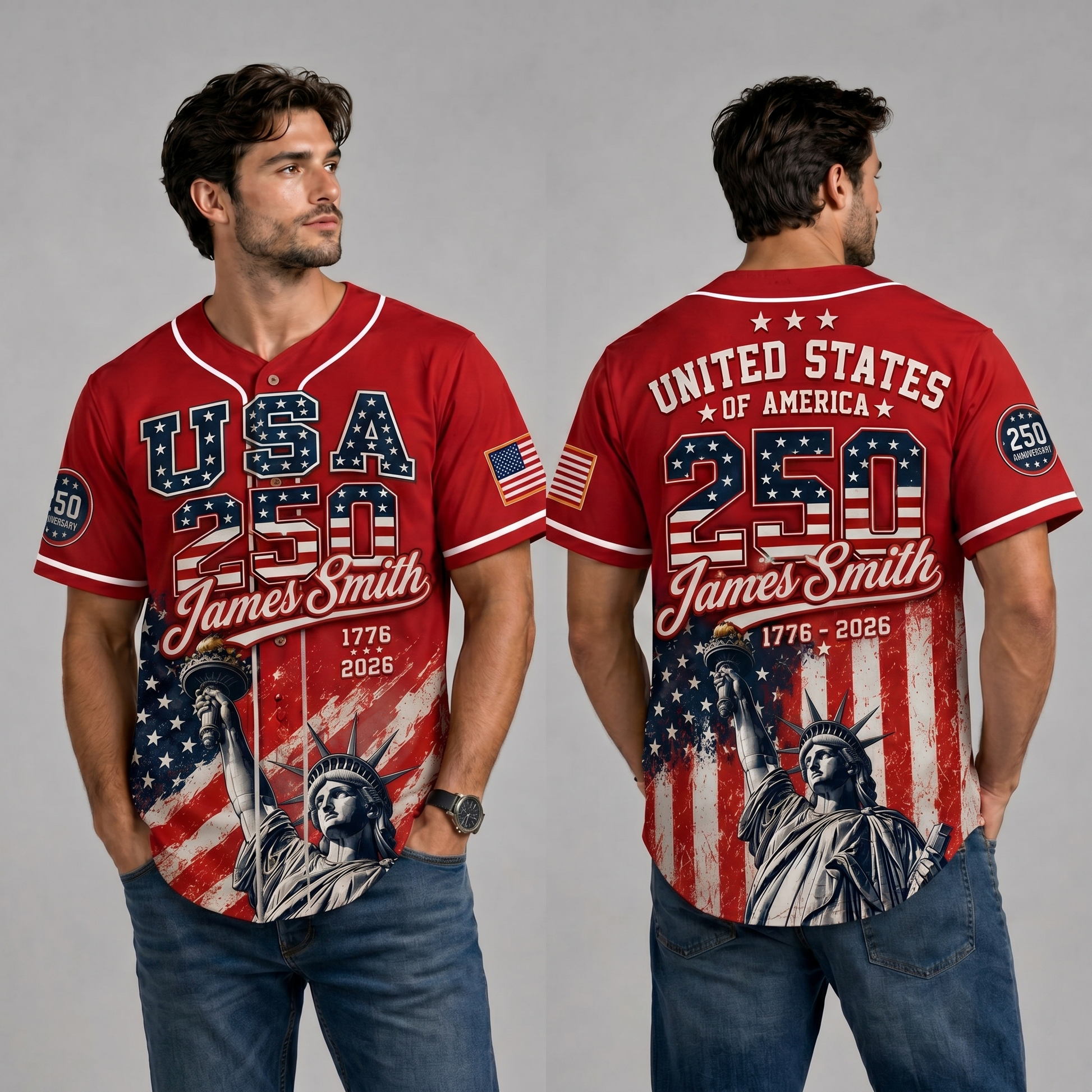 United States Of America 250 Years Liberty - Personalized Baseball Jersey - Gift For Him HN02