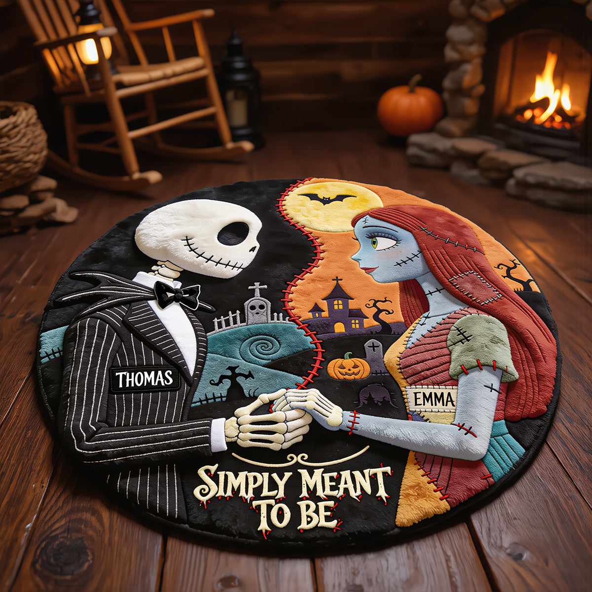 “Embrace the Spooky Spirit!” - Spooky Couple Round Mat - Personalized Halloween Gift for Couples, Friends, and Family Doormat PopCulturePrints
