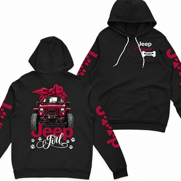 Personalized Burgundy Fleece Zip-Up Hoodie: Girl, Dog, and Jeep-DN0610260928