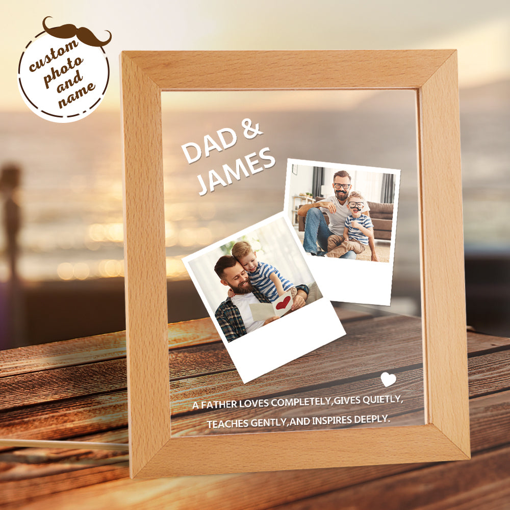 litzzy Photo Upload Night Light, Custom Gift For Father's Day Gift Night Light Custom Name and Photo Night Lamp for Dad night light Wooden Frame Night Light  
