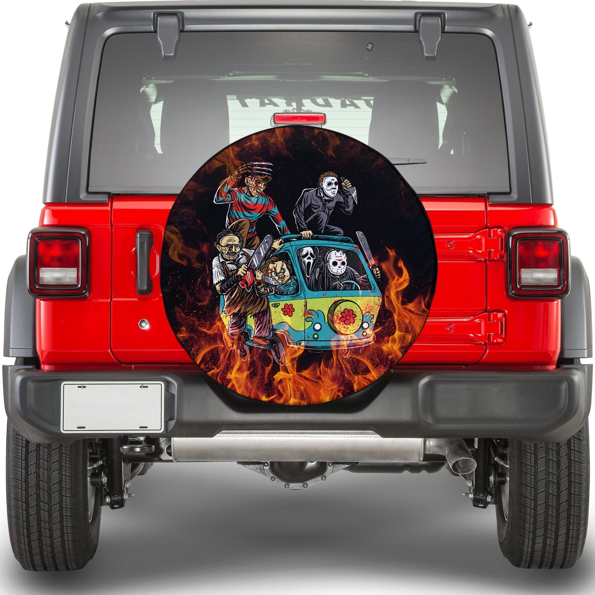 happy-halloween-spare-tire-cover-michael-myers-freddy-krueger-jason-voorhees-in-a-car
