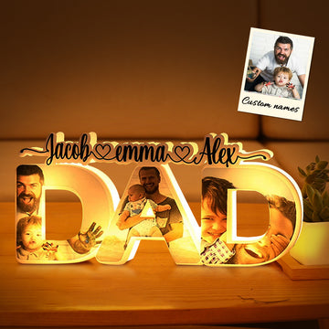 litzzy Personalized Father's Day Night Lamp Custom Acrylic Family Photo Dad Night Light with Name, Gift For Father's Day Night Light Default  