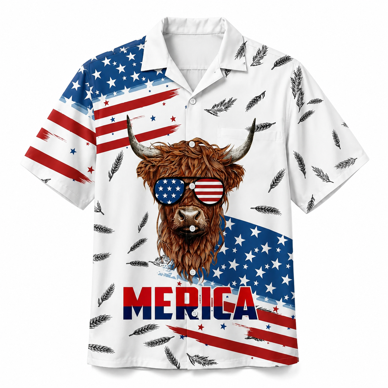 Funny 4th of July Patriotic Highland Cow Sunglasses American Flag - Personalized Hawaiian Shirt - Gift For Patriots