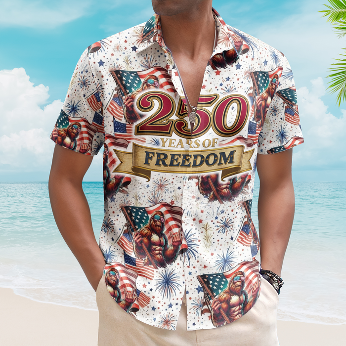 America 250 Years Of Freedom Firework Bigfoot - Personalized Hawaiian Shirt - Gift For Men, Patriots