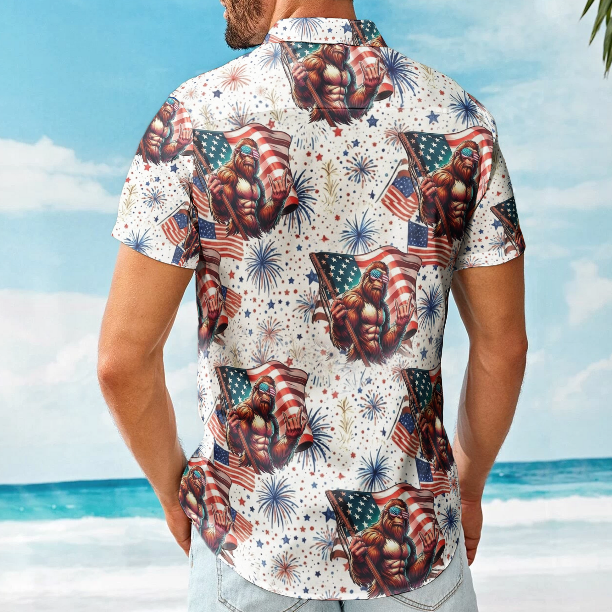 America 250 Years Of Freedom Firework Bigfoot - Personalized Hawaiian Shirt - Gift For Men, Patriots