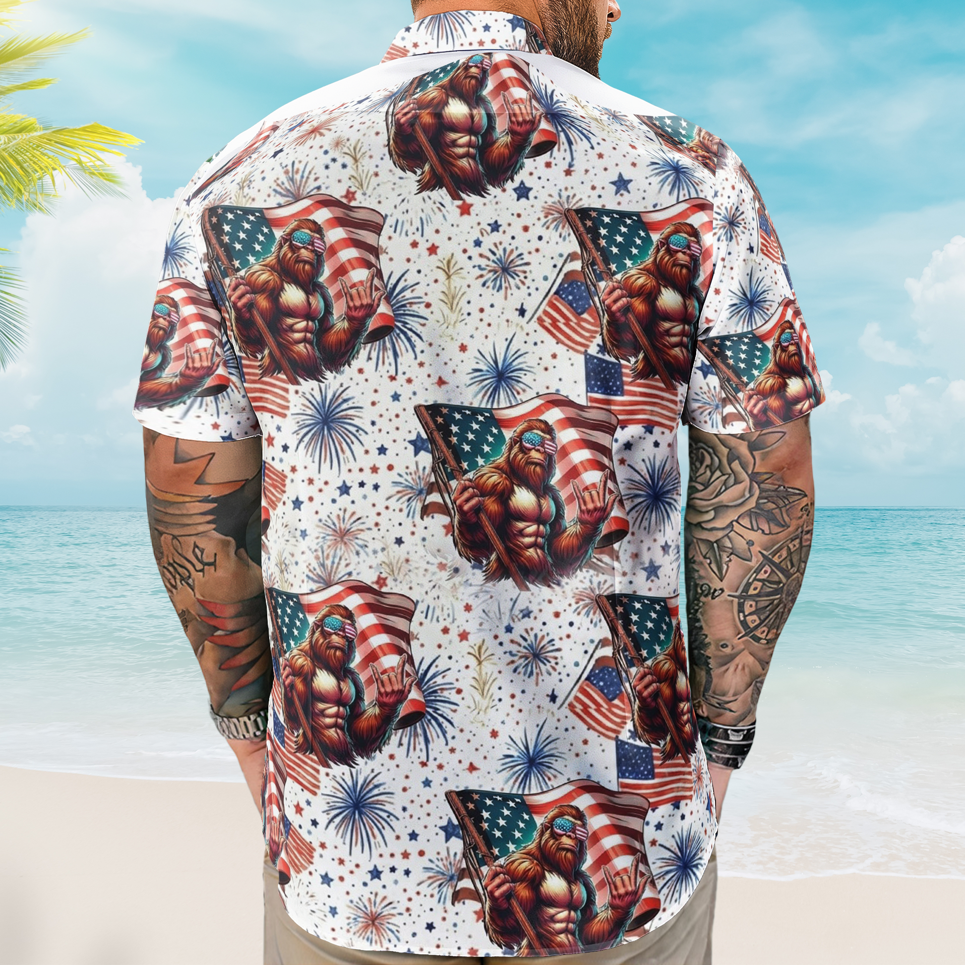America 250 Years Of Freedom Firework Bigfoot - Personalized Hawaiian Shirt - Gift For Men, Patriots