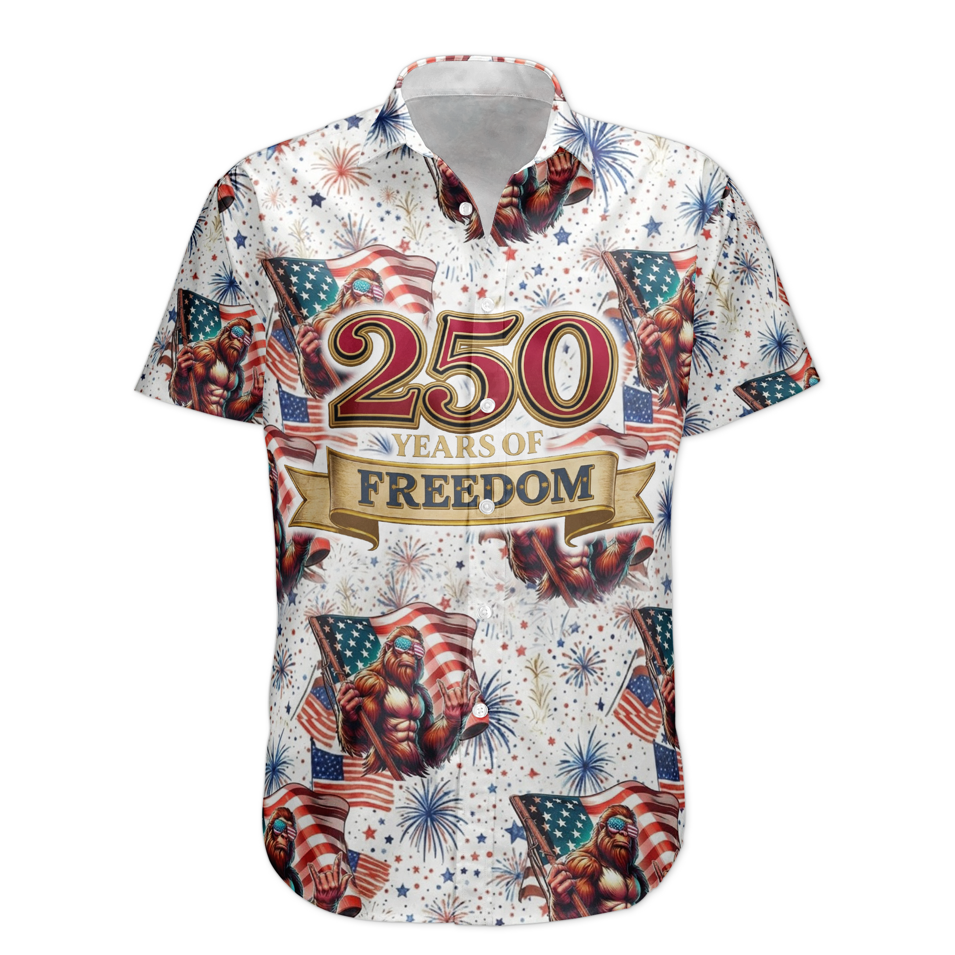 America 250 Years Of Freedom Firework Bigfoot - Personalized Hawaiian Shirt - Gift For Men, Patriots