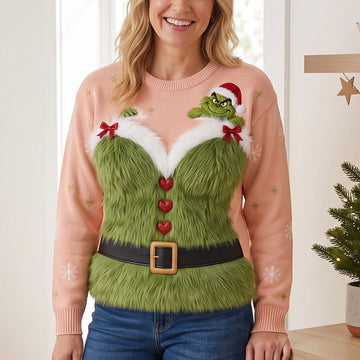 Grch Green Monster Funny Christmas Custom Name Gift For Her - Personalized Ugly Sweater