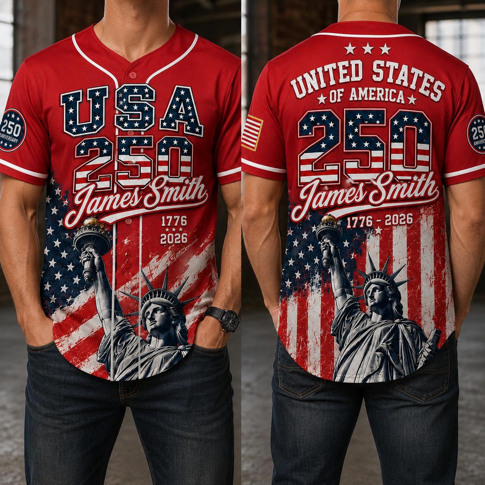 United States Of America 250 Years Liberty - Personalized Baseball Jersey - Gift For Him HN02