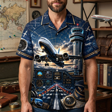 Aviation Pilot Control Tower Runway Cockpit - Personalized Hawaiian Shirt - Gift For Him
