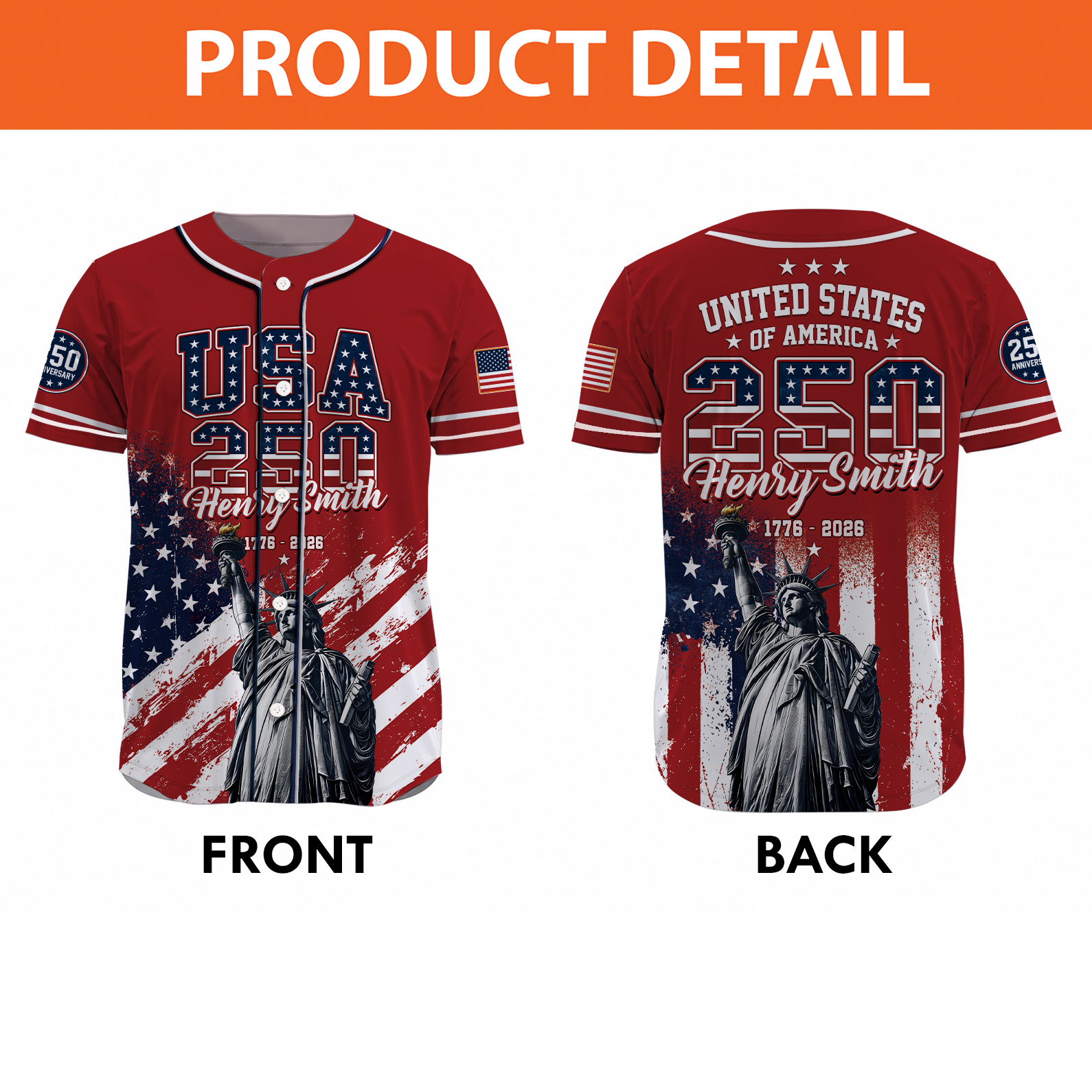 Personalized USA 250th Anniversary Baseball Jersey, America 1776-2026 Semiquincentennial Jersey, Patriotic 4th Of July Shirt 685250 - image 4