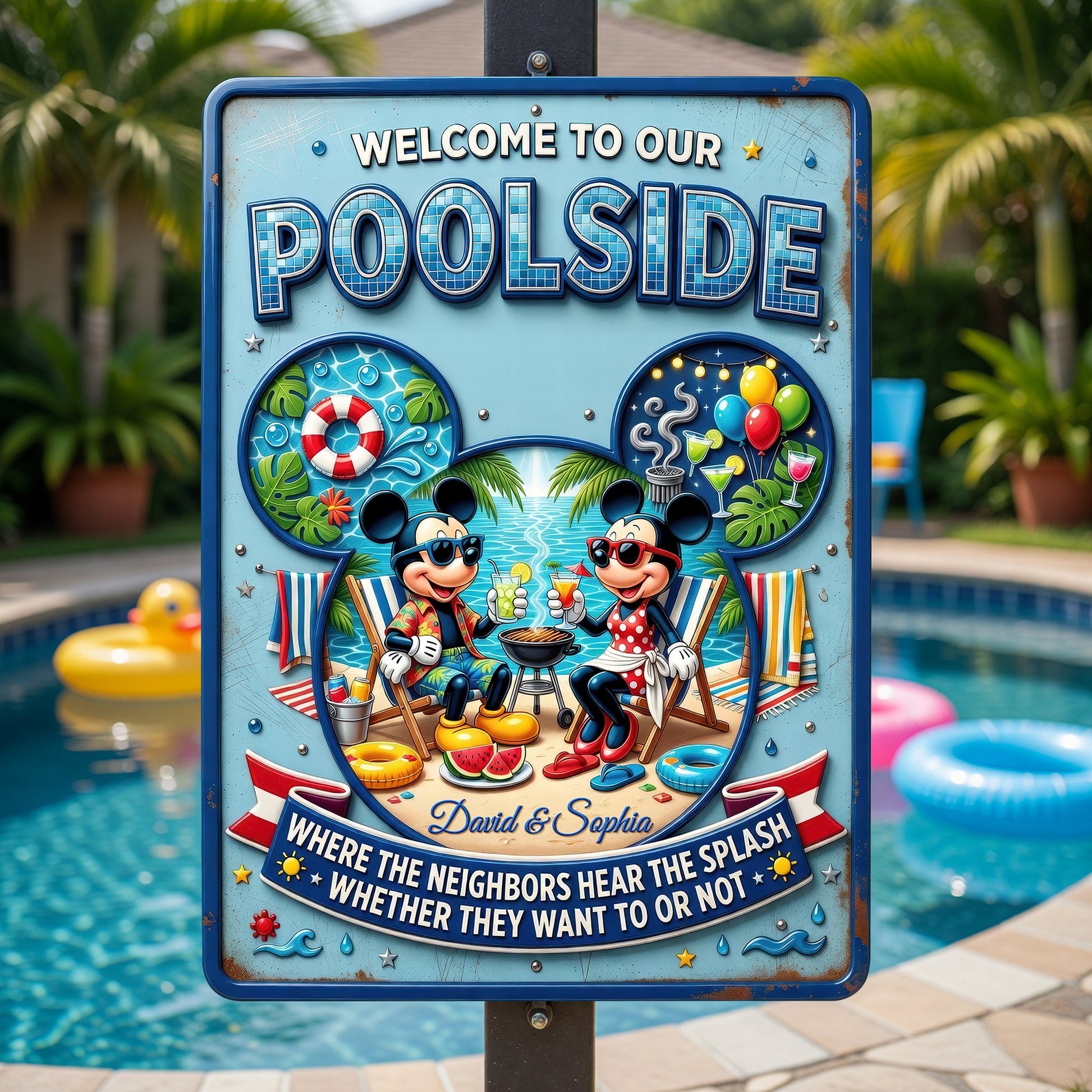 Welcome To Our Poolside Metal Sign - Personalized Gifts For Couples 05toqn180626-Homacus
