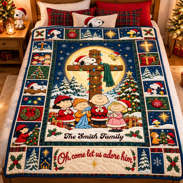 Oh Come Let Us Adore Him Christian Christmas Gift For Family - Personalized Blanket