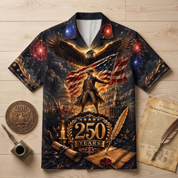 USA 250 Years George Washington Bald Eagle - Personalized Hawaiian Shirt - Gift For Him