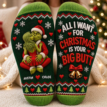 Grch Furry Naughty Couples All I Want For Christmas Middle Tube Socks - Personalized Christmas Gifts For Couples