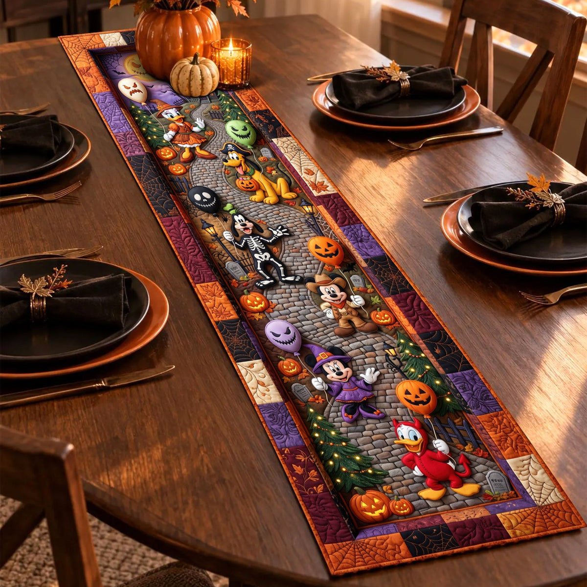 Haunted Village - Personalized Quilted Table Runner - Halloween Gift For Family