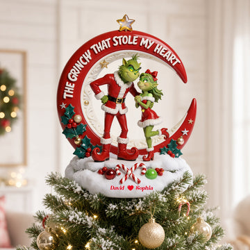 Grch Green Monster Stole My Heart - Personalized LED Light Tree Topper - Christmas Gift For Couple, Family