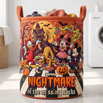 MkMo Nightmare Of The Missing Socks - Personalized Quilted Laundry Basket - Halloween Gift For Laundry Lovers