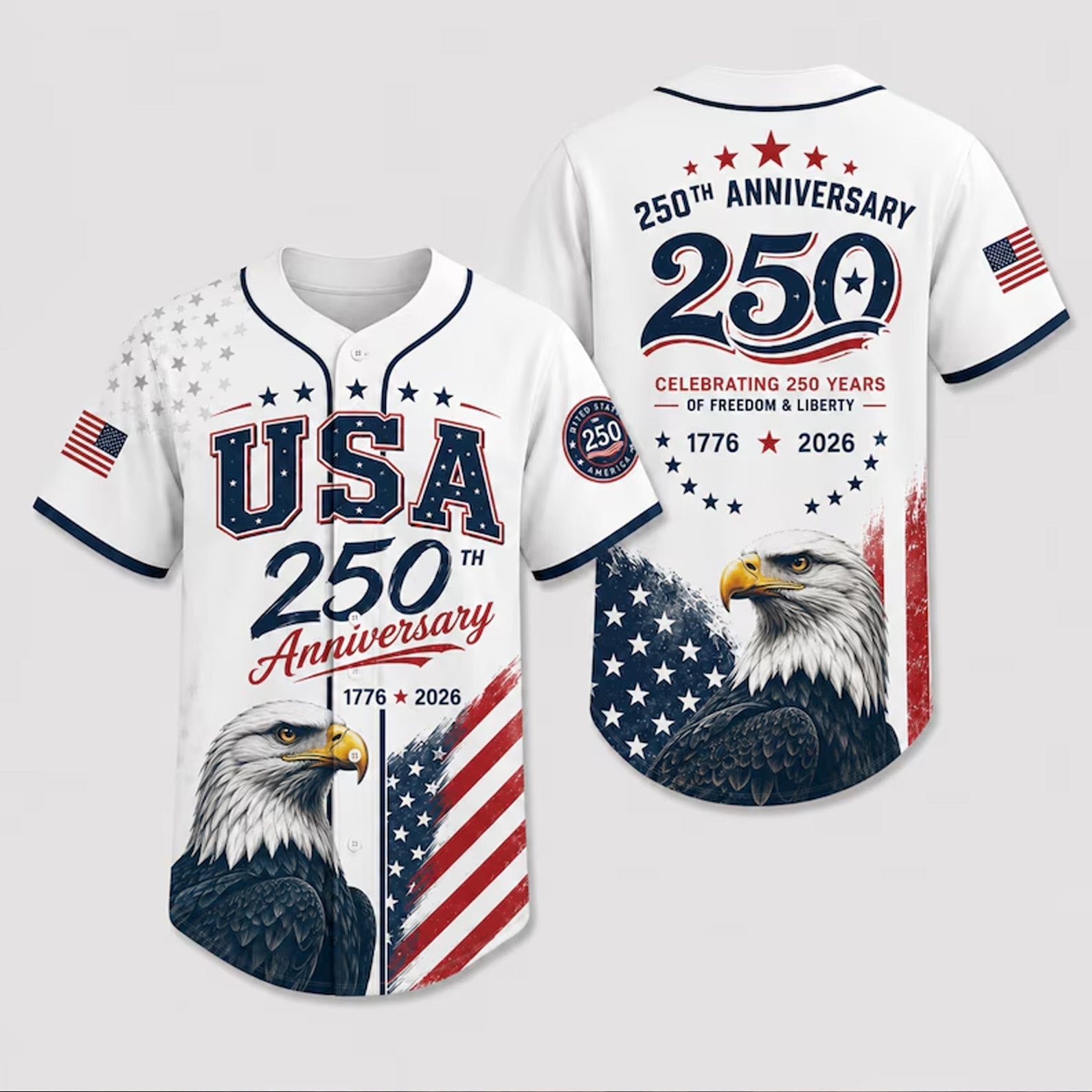 USA 250th Anniversary Bald Eagle Freedom - Personalized Baseball Jersey - Gift For Him