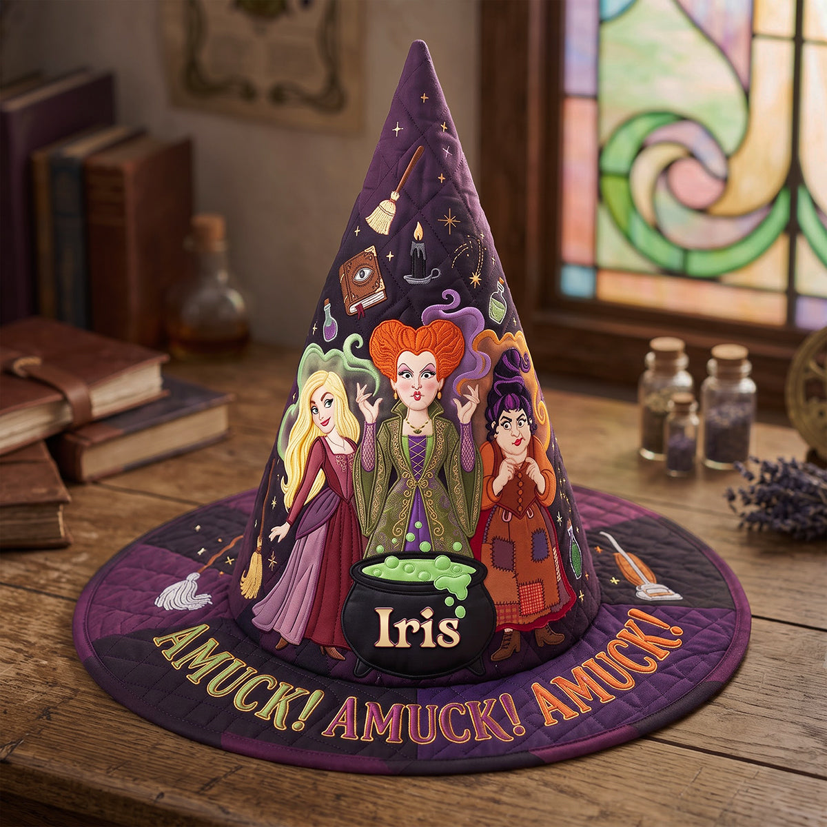 VD01. Witch Trio Amuck Halloween Gift For Witch Lovers - Personalized Quilt Witch Hat