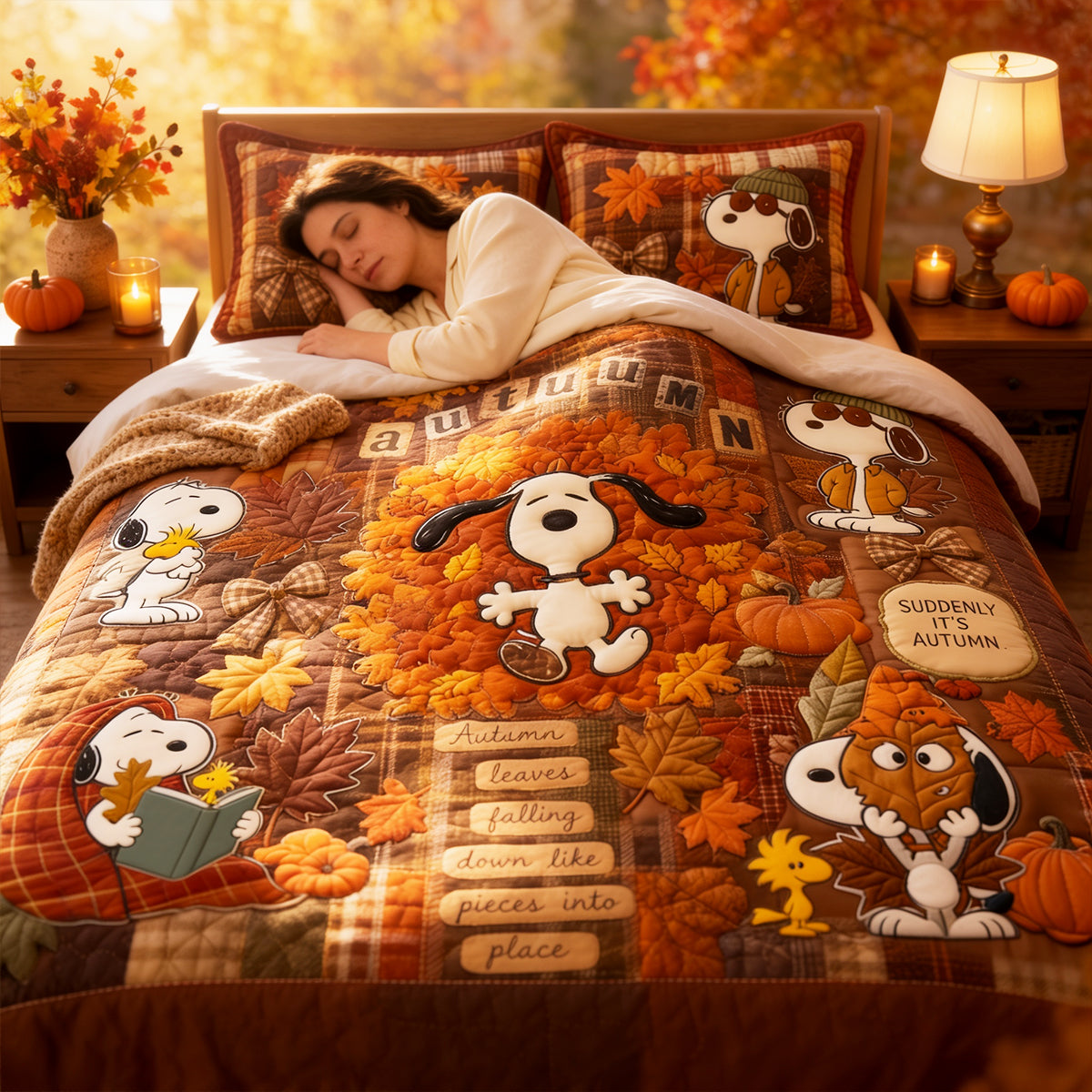PeNu Tis The Autumn Season Custom Name Gift For Family - Personalized Quilted Bedding Set NL122