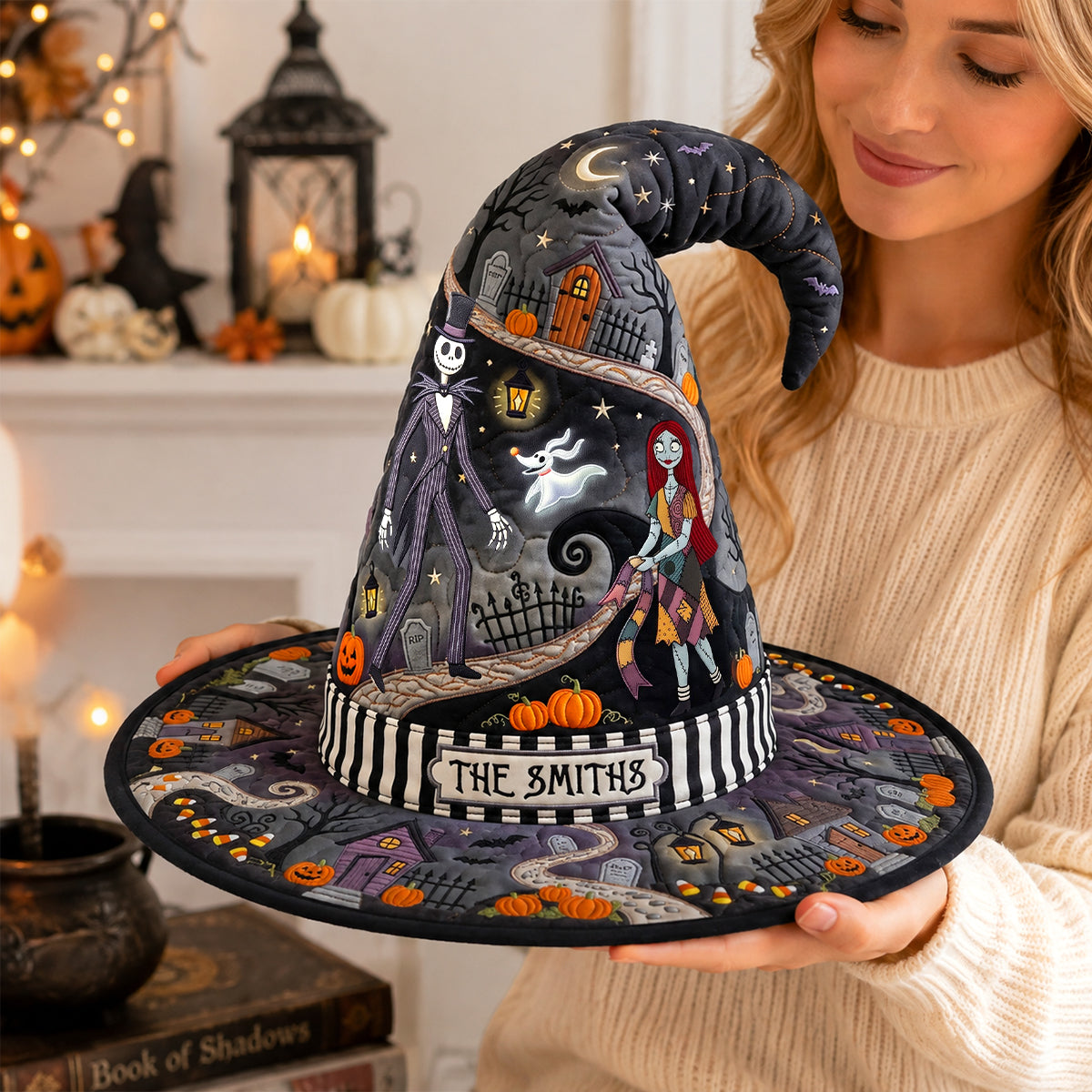 NL122 Spooky Pumpkin Town - Personalized Quilted Witch Hat - Halloween Gifts