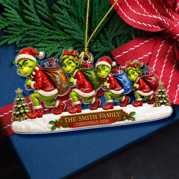Sneaking Santa Christmas Monster Family Ornament - Personalized Gifts For Family Christmas Ornament TGrin-TN1709262153