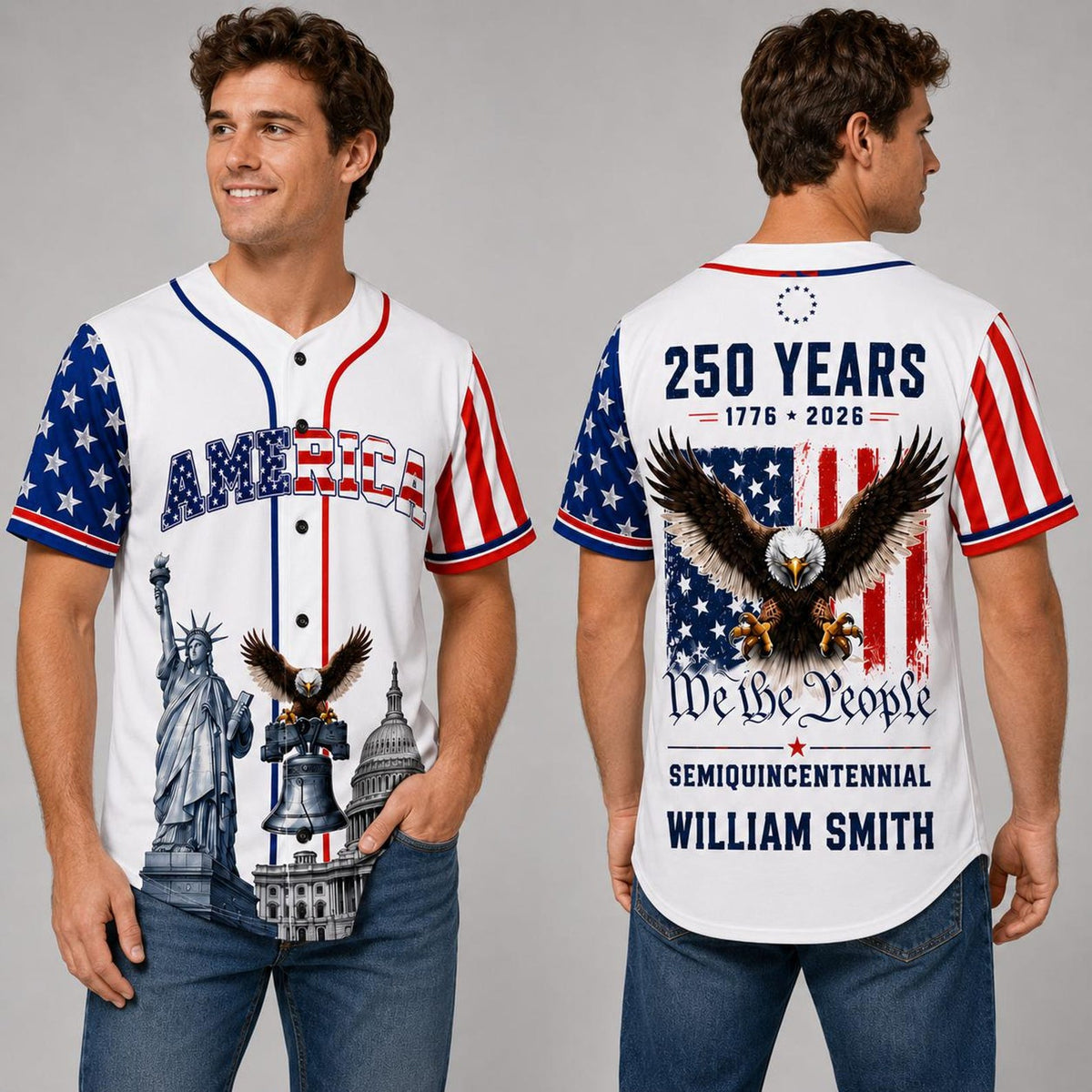 We The People Semiquincentennial America 250 Years - Personalized Baseball Jersey - Gift For Family HN02