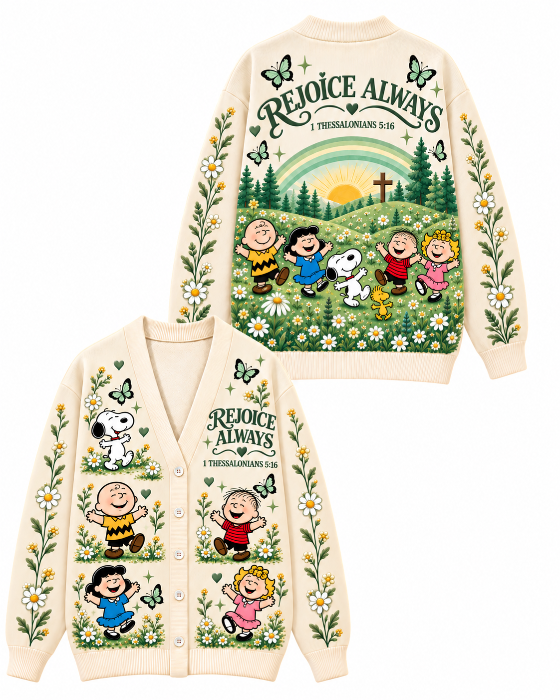 Rejoice Always Gift For Her - Personalized Christian Knitted Cardigan