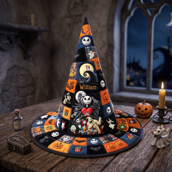 Spooky Haunted Pumpkin Town Custom Name Gift For Her - Personalized Halloween Quilted Witch Hat NL122