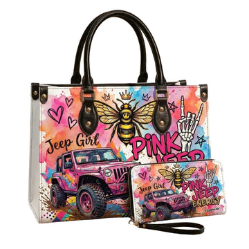 Pink Jeep Energy Personalized Leather Bag + Free Wallet TN2407261344