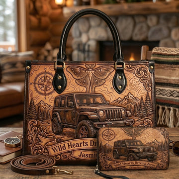 Wild Hearts Driving Jeep Personalized Leather Bag + Free Wallet TN2407261351