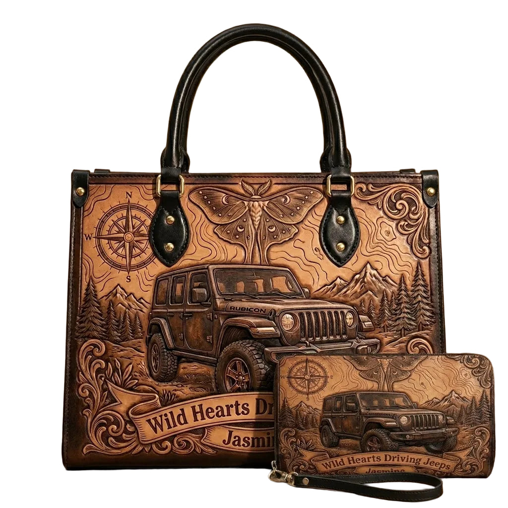 Wild Hearts Driving Jeep Personalized Leather Bag + Free Wallet TN2407261351