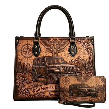 Wild Hearts Driving Jeep Personalized Leather Bag + Free Wallet TN2407261351