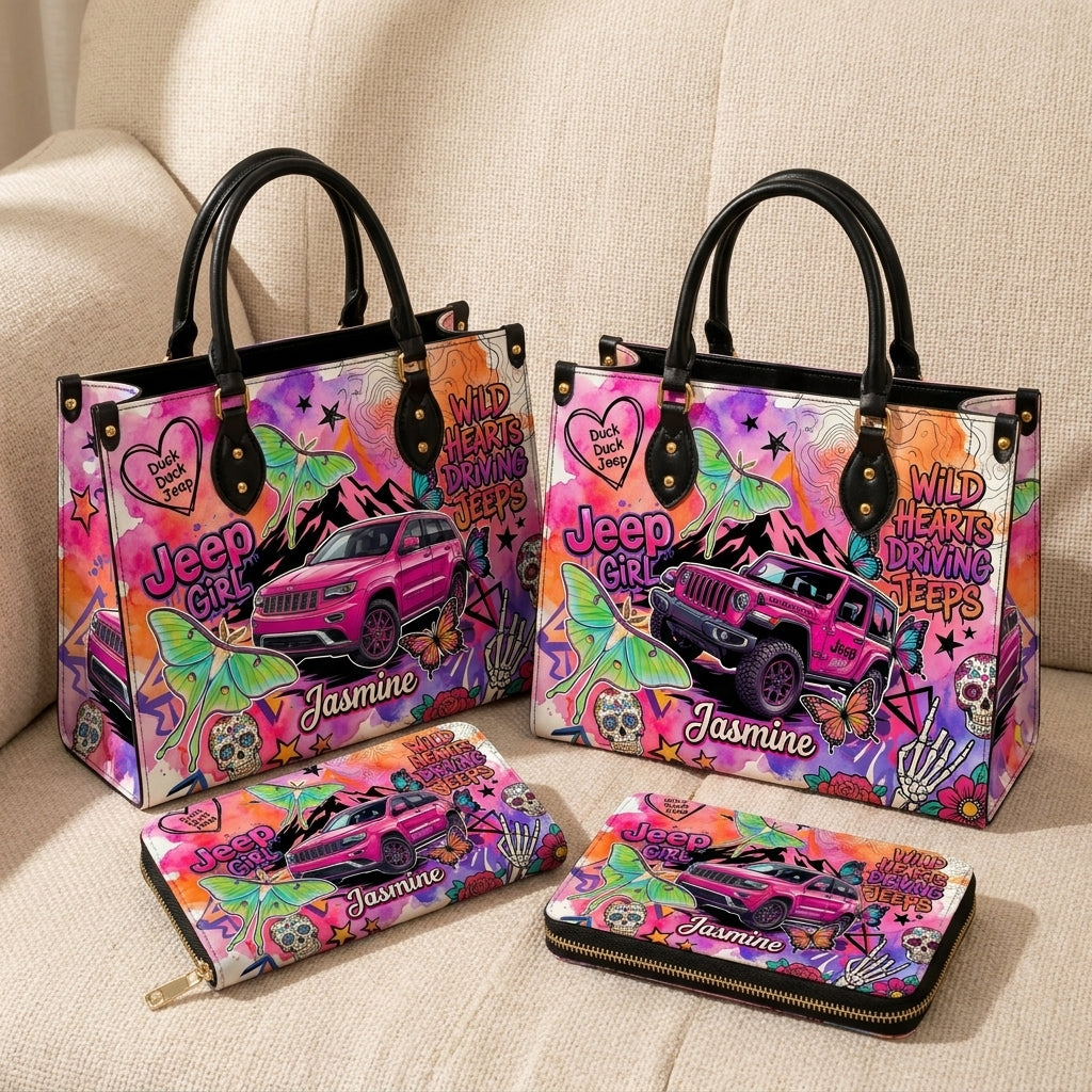 Jeep Skull Girl Personalized Leather Bag + Free Wallet TN2407261540