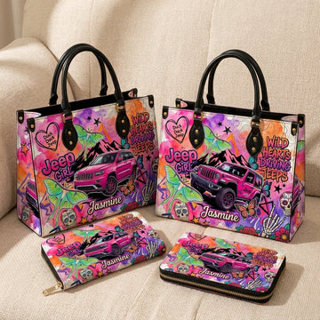 Jeep Skull Girl Personalized Leather Bag + Free Wallet TN2407261540