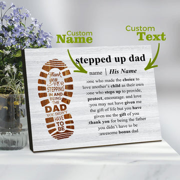 litzzy Personalized Name Stepped Up Dad Tabletop Frame Gifts for Father's Day, Customized Gift For Step Up Father Frame   