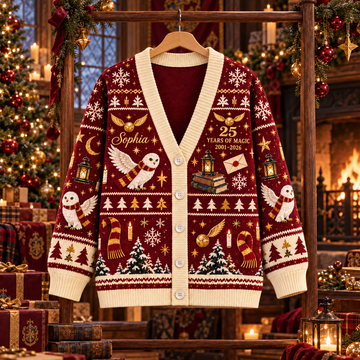 HaPo Christmas Owl & Winter Express 25 Years Of Magic Anniversary Gift - Personalized Cardigan-DN1710260344