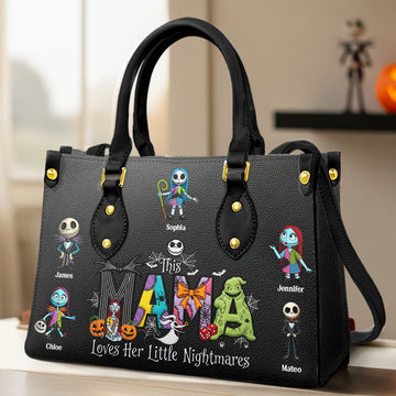 Spooky Mama - This Mama Loves Her Little Nightmares Personalized Leather Bag for Halloween Leather Bag PopCulturePrints