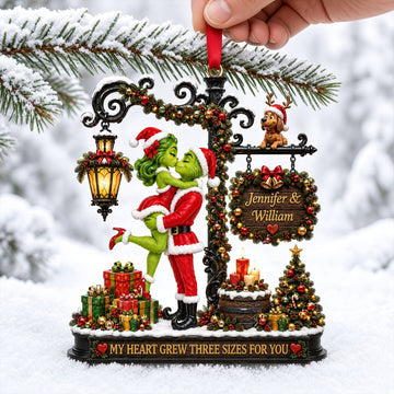 My Heart Grew Three Sizes For You - Romantic Kissing Couple Christmas Acrylic Ornament | Personalized Gift for Couples Ornament PopCulturePrints