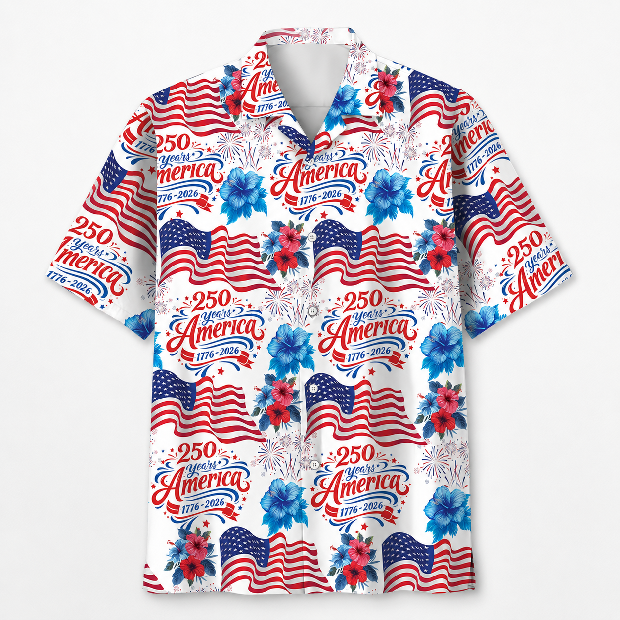 250 Years America With Flag Hibiscus - Hawaiian Shirt - Gift for Patriots