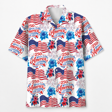 250 Years America With Flag Hibiscus - Hawaiian Shirt - Gift for Patriots