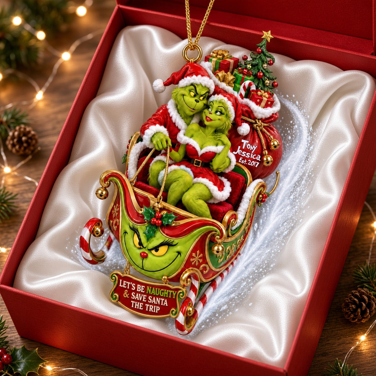 “Spreading Cheer with a Fun Twist” - Fun Mischievous Snow Ride Acrylic Ornament, Personalized Gift for Couples Ornament PopCulturePrints