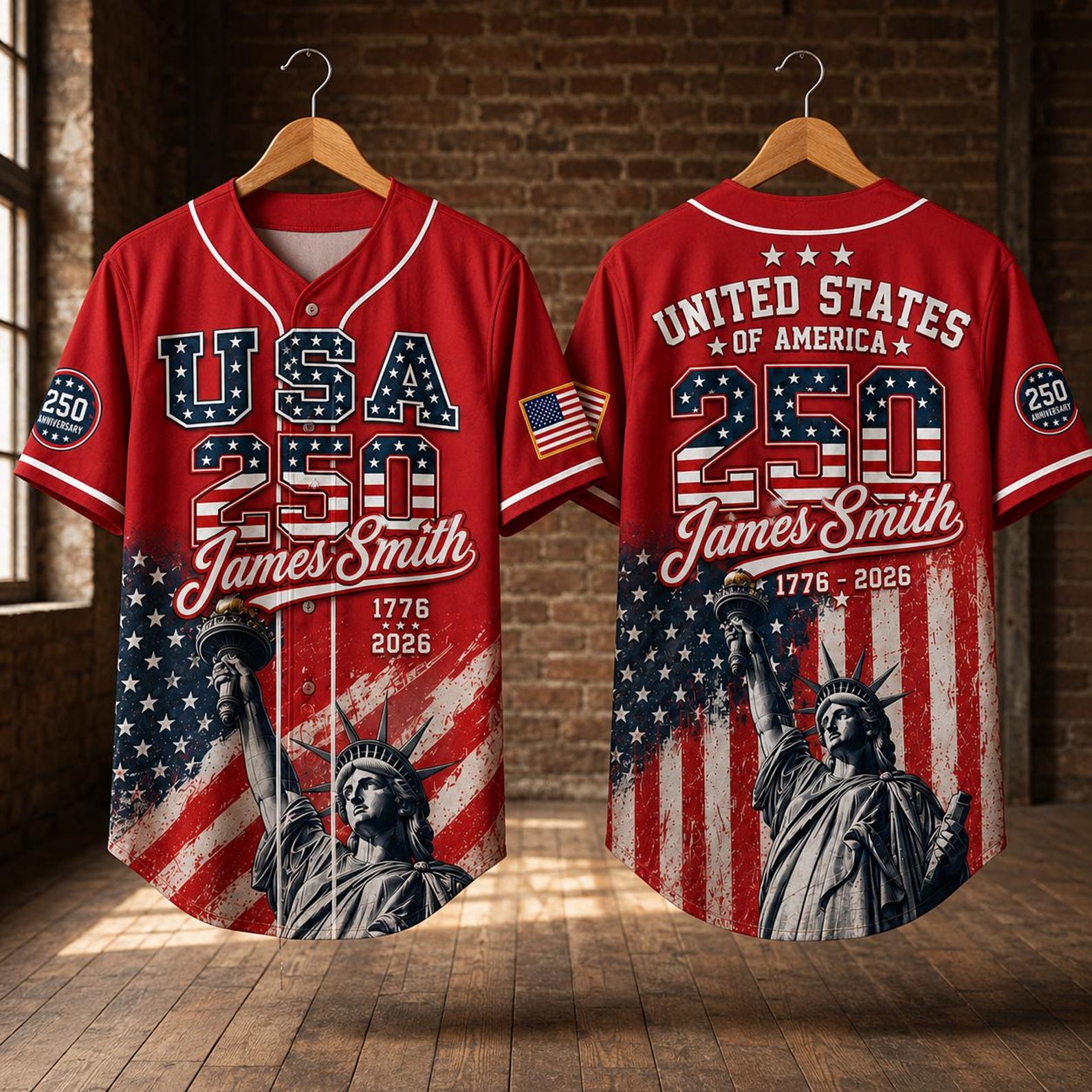 United States Of America 250 Years Liberty - Personalized Baseball Jersey - Gift For Him HN02