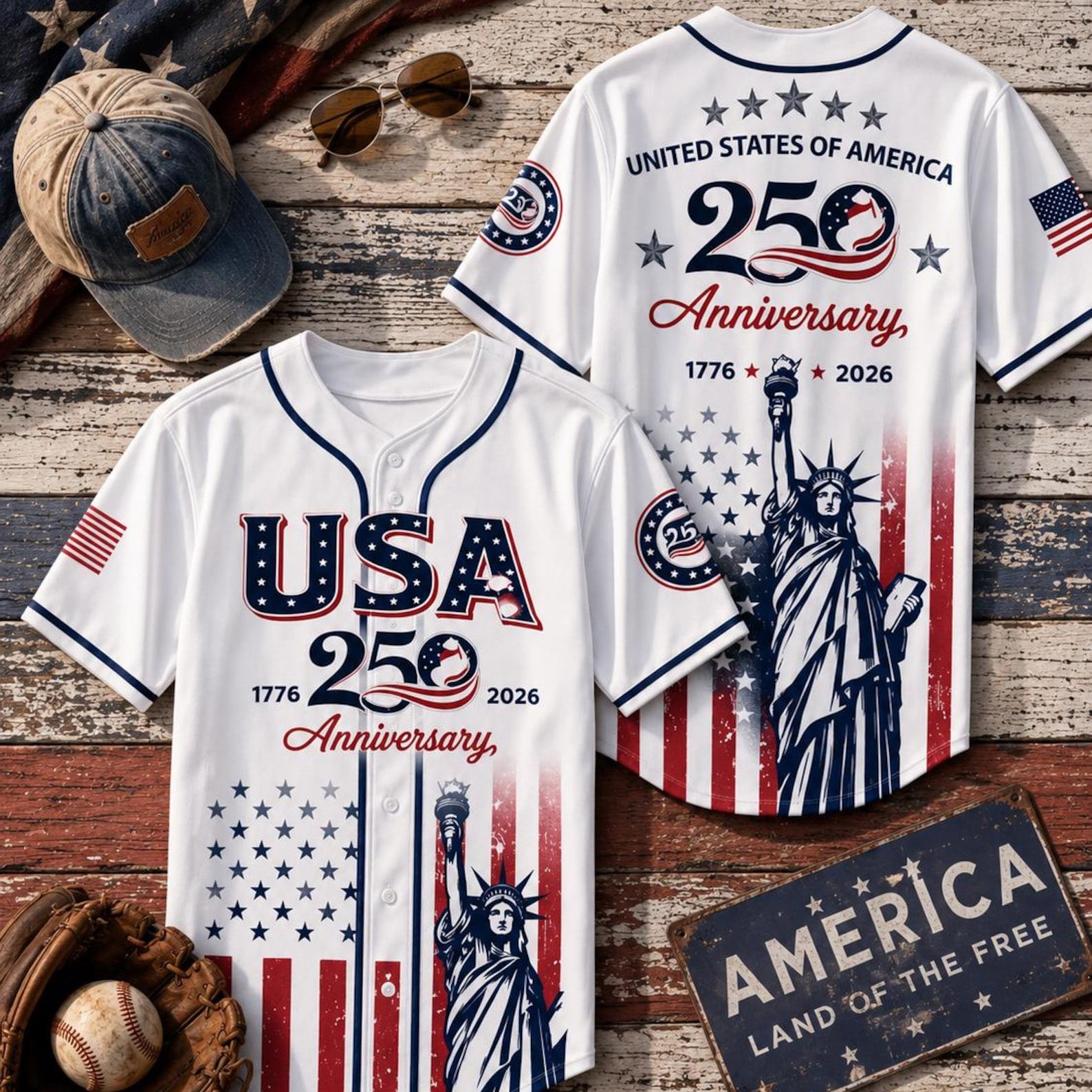 USA 250th Anniversary Baseball Jersey, America 1776-2026 Patriotic 4th Of July Shirt 685204 - image 3