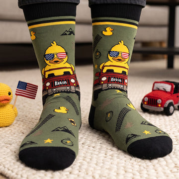 Quirky Duck On Adventure Car Socks - Personalized Gifts For Off-road Lovers