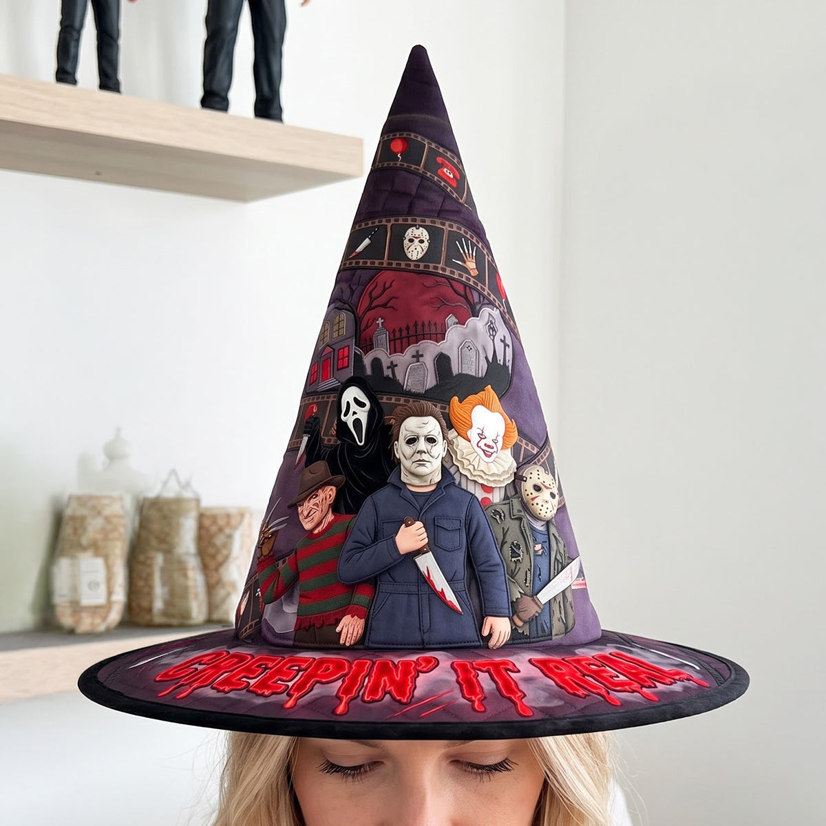 NL122 Dark Horror Villains - Personalized Quilted Witch Hat - Halloween Gifts