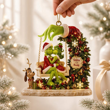 Grch Green Monster Kissing Merry Christmas Gift For Couples - Personalized Ornament